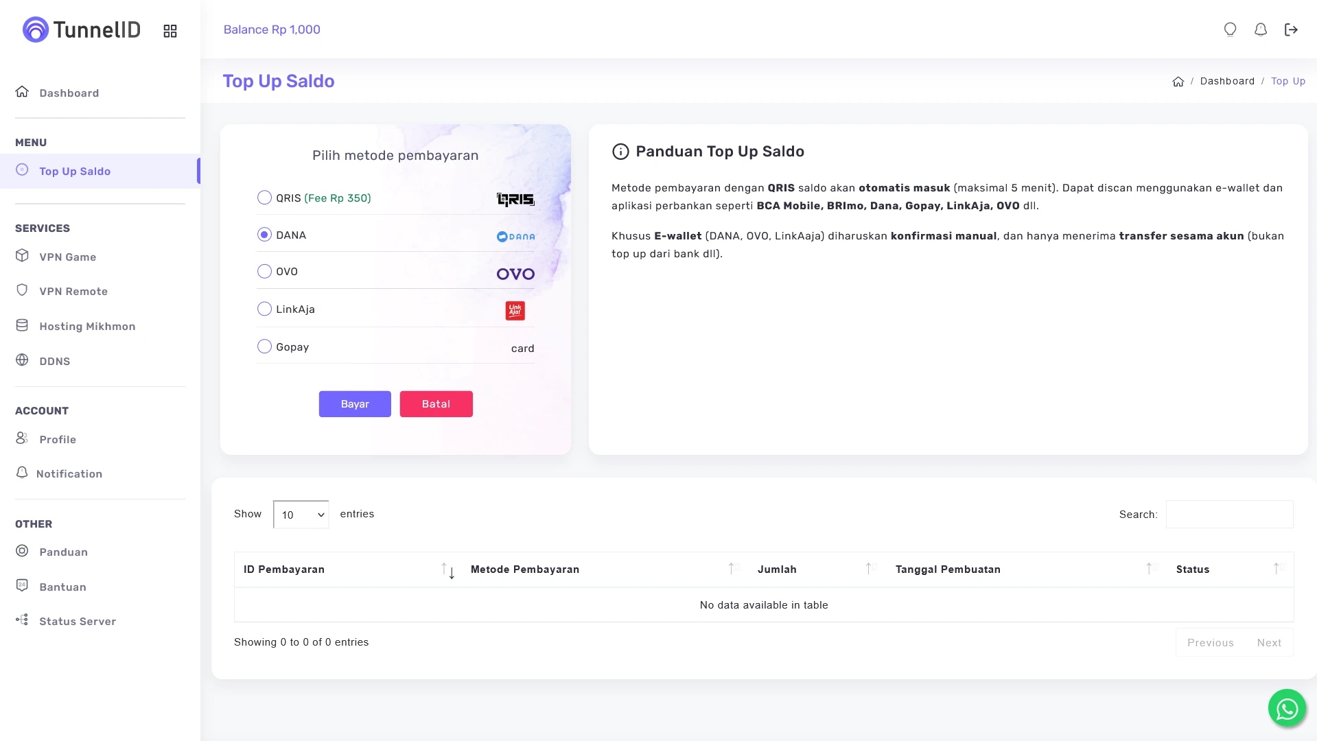 Tunnel ID Top Up Manual