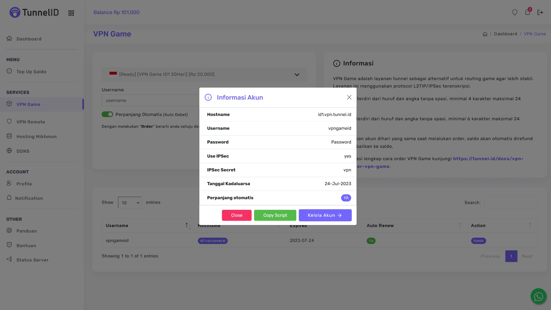 Tunnel ID Order VPN Game 2