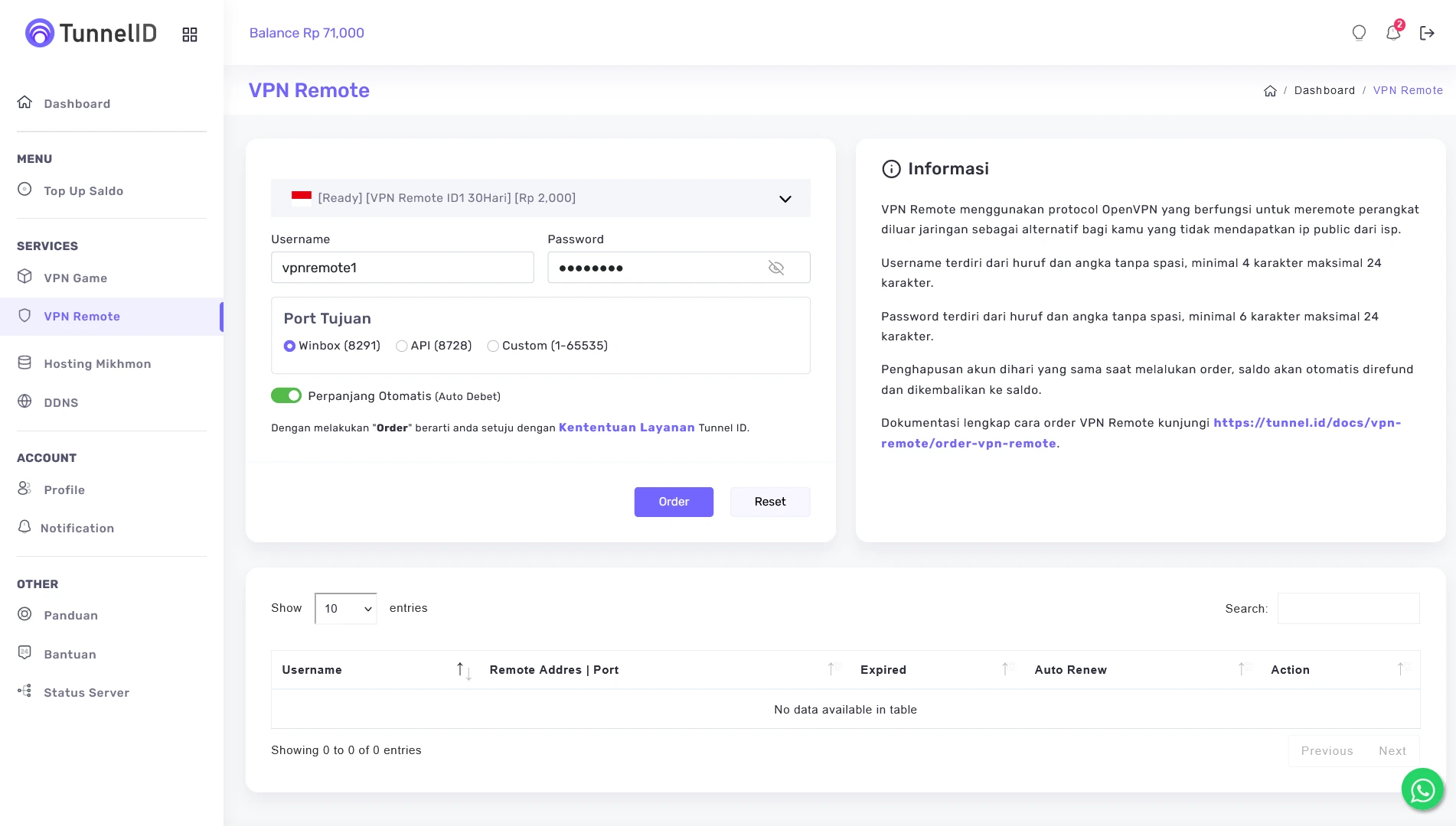 Tunnel ID Order VPN Remote