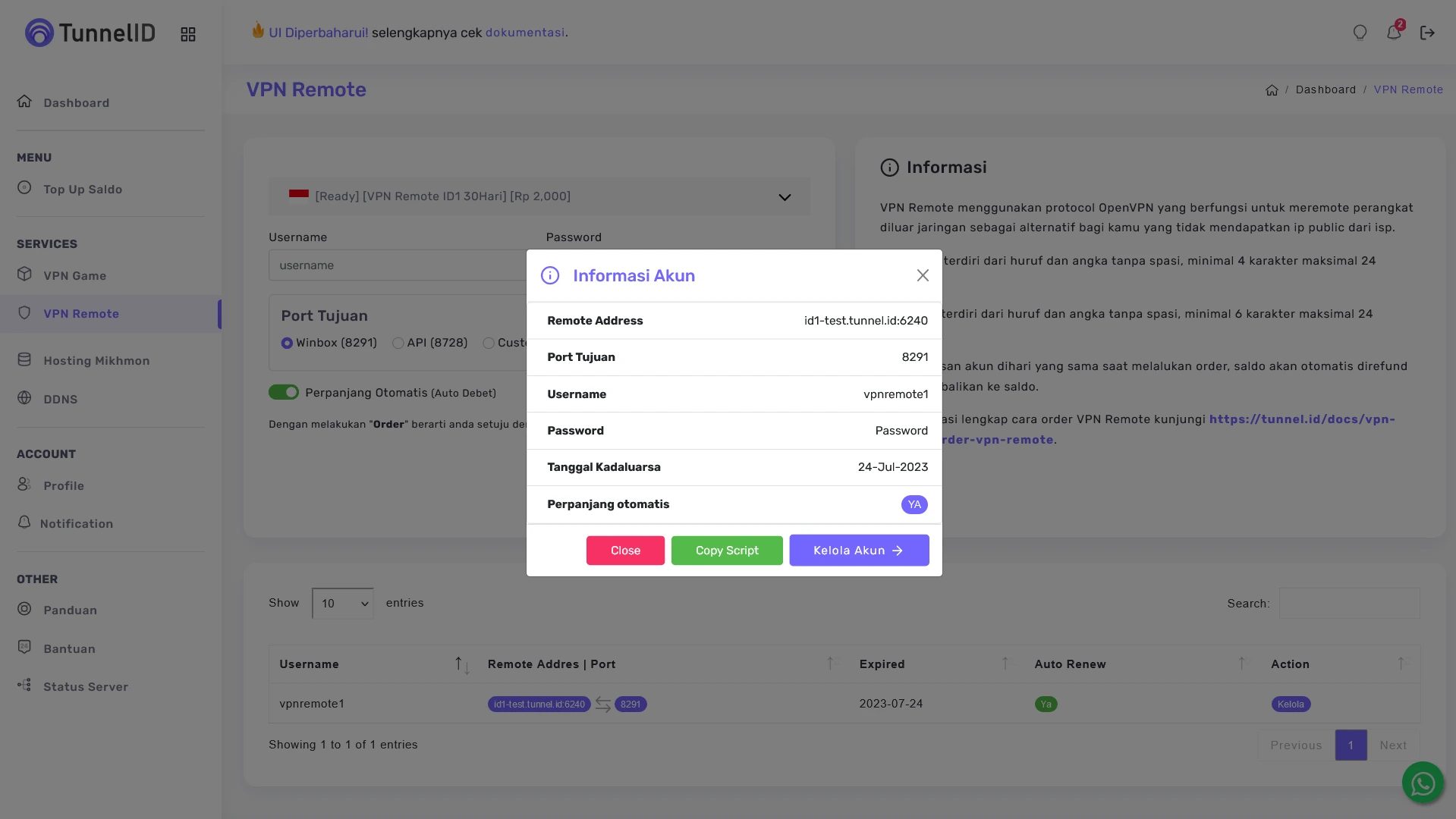 Tunnel ID Order VPN Remote 2